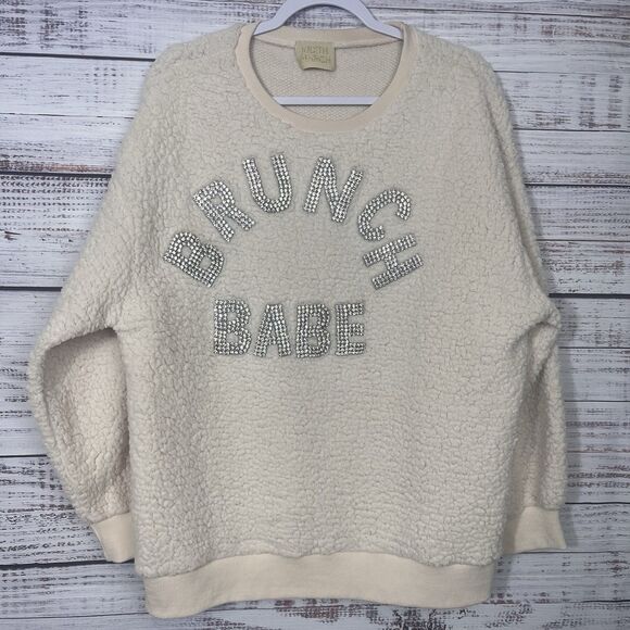 Judith March Soft Sherpa Sweater Rhinestone Bling Oversized Boxy Women’s Large - Picture 1 of 10